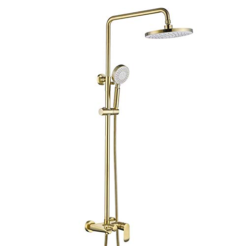 Freiliegendes Duschsystem Gebürstetes Gold, 8 "ABS-Regenduschkopf Handbrause, Einhand-Duscharmaturset mit Dreifachfunktion, Wannenarmaturset zur Wandmontage von Faucet