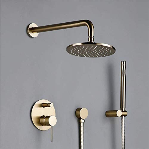 Regenduschsystem, Wandmontage Duscharmatur-Set für Badezimmer mit rundem Regenduschkopf und Handbrauseset, gebürstetes Gold,12inch von Faucet