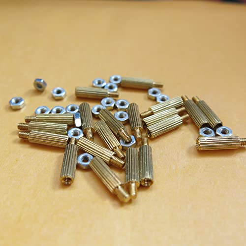 50stk M2 Innen/Aussen Gewinde Rund Kupfer Rändelschraube Distanzbolzen Abstandsbolzen Abstandhalter Kordelmutter mit Mutter spacer Standoff nuts (M2x8) von jingtongda
