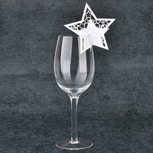 Jingxu 50st Tischkarten Geburtstag Glas Platzkarten Glasanhänger Weinglas Cup Deko Champagnerglas Deko Gastgeschenk Hochzeit Party Tischdeko Stern von Jingxu