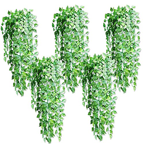 Jingxu Kunstpflanze zum Aufhängen, 90 cm, künstliche Weinblätter, Hängedekoration für Zuhause, Garten, Hochzeit 5pcs Scindapsus Vines von Jingxu