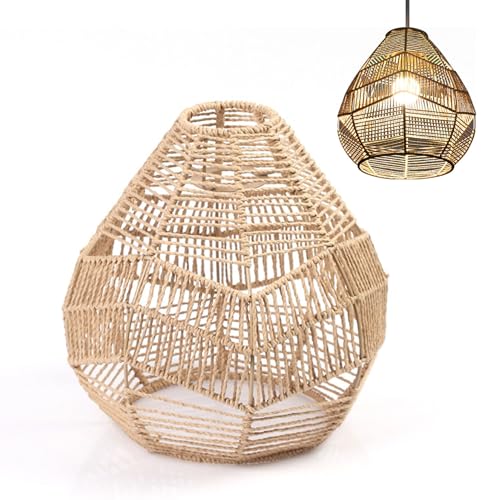 Lampenschirme für Hängelampen Boho, Ersatzschirm für Hängelampe, Papierrattan und Metallrahmen, Handgewebter Korb Lampenschirm Hängend f-ür Küche Wohnzimmer Schlafzimmer Restaurant Heimdekoration von Jingyash