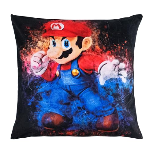 Mario Kissenbezug 45x45, Niedlich kissenhülle, Kinder Baby Kissenbezug, Berühmte Cartoon Anime Charakter, Kissenhülle,Super Weich und Bequem Kopfkissenzug Home Kinder Kopfkissen 45x45,Schwarz von Jinhuaxin