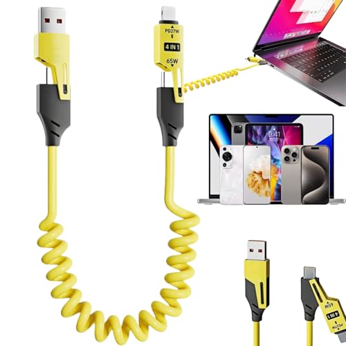 Jinjiar Multi-Ladekabel, 4-in-1, 3 A, USB-Schnellladekabel, Schnelllade- und Datensynchronisation, Multi-Ladekabel, Multi-Ti-Ladekabel, 65 W Schnellladung, 480 Mbit/s einziehbares Ladekabel von Jinjiar