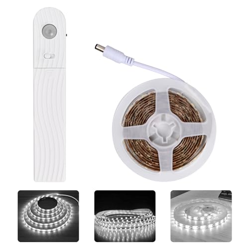 Jinlaili 120 LEDs Streifen mit Bewegungsmelder, 2M Dimmbar LED Strip Sensor, Flexible DIY LED Leiste, Selbstklebend LED Band, led Lichtband für Schrank Kleiderschrank Treppe Bett (Kaltweiß) von Jinlaili