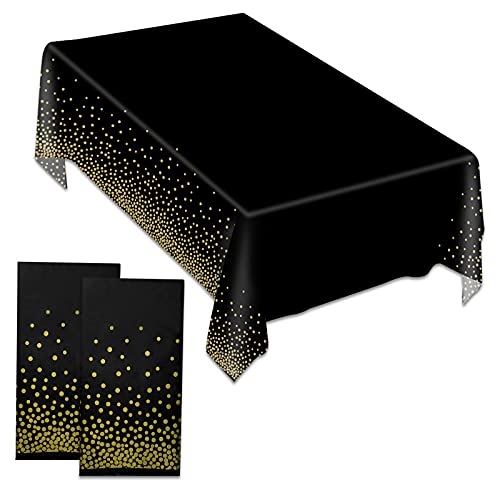 Jinlaili 2Stk Tischdecke, 137*274 cm Gold Dot Tischdecke Wiederverwendbar, Tischtuch Party Geburtstag Hochzeit Tischdecke, Plastik Tischdecken, Tisch Decken Wachstuch Tischdecke Abwaschbar (Schwarz) von Jinlaili