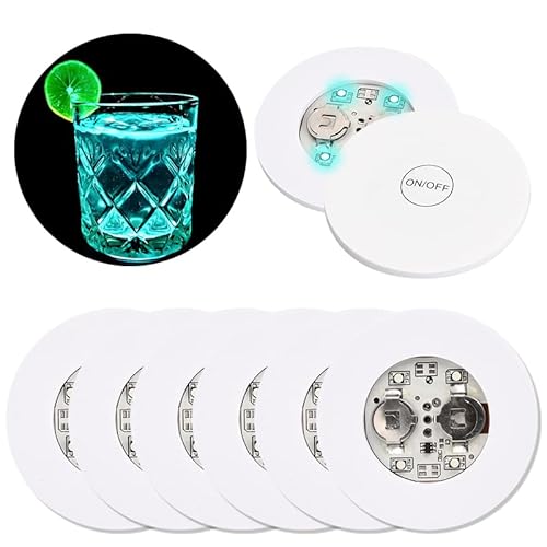 Jinlaili 6 STK Led Untersetzer LED Sticker 7 Lichtfarben Selbstklebende Leuchtsticker Leuchtende Untersetzer mit 4 SMD LED Batterien LED Bar Untersetzer Flaschenbeleuchtung zum unter LED für Party von Jinlaili