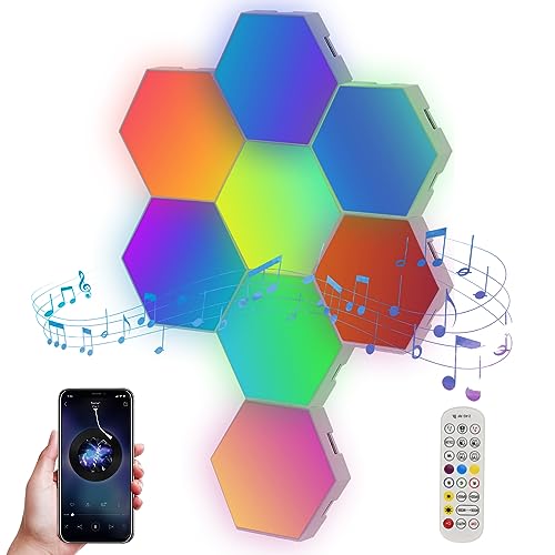 Jinlaili 8 Stück LED Sechseck Gaming Wandleuchte, Hexagon RGB Panel, RGB Smart LED Panel Lights Sechseck Wandleuchten Gaming Wand Licht Musik Sync, Smart Sechseckige Gamer Room Deko Modular Lampe von Jinlaili