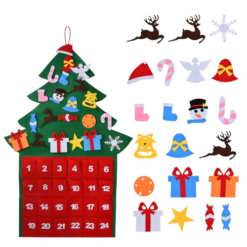 Jinlaili Filz Weihnachtsbaum Adventskalender, Adventskalender Wand zum Befüllen, 24 Tage Stoff Countdown Weihnachtsbaum Adventskalender, Weihnachtskalender DIY für Kinder Wandbehang Weihnachtsdeko Jinlaili Filz Weihnachtsbaum Adventskalender, Adventskalender Wand zum Befüllen, 24 Tage Stoff Countdown Weihnachtsbaum Adventskalender, Weihnachtskalender DIY für Kinder Wandbehang Weihnachtsdeko von Jinlaili
