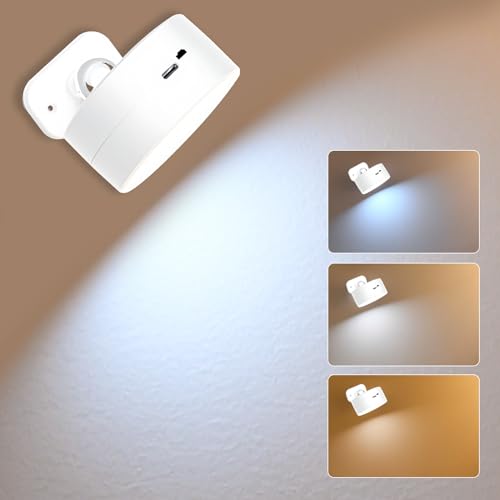 Jinlaili LED Wandleuchte Innen, 360°Drehbare Wandlampe 3 Farbmodi, Touch Control Dimmbar, Dimmbar Wandleuchten Wandlichter ür Wohnzimmer Schlafzimmer Treppenhaus Flur Kabellose Wandleuchten (Weiß) von Jinlaili