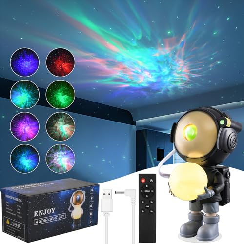 Jinlaili Sternenhimmel Projektor, 360°Rotation Astronaut Projektor LED, Sternenprojektor mit Fernbedienung und Timer, Sternlichtprojektor Lampe, Galaxy Projektor Nachtlicht, Geschenk Kinder (Schwarz) von Jinlaili
