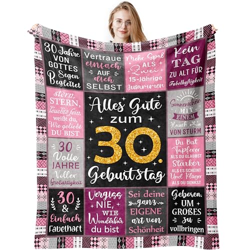 Jinmaple 30 Geburtstag Frauen, Geschenk 30 Frau, Geschenk zum 30 Geburtstag Frauen, 30 Jahre Geburtstag Frau, 30 Geburtstagsgeschenk Decke 150x130CM, Geschenkidee für Schwester, Freundin, Tochter von Jinmaple