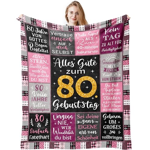 Jinmaple 80 Geburtstag, 80 Geburtstag Deko, Geschenk 80. Geburtstag Frau, 80 Geburtstag Geschenke Frauen, Geschenke zum 80.Geburtstag, Geschenke zum 80 Geburtstag Frau Decke 150x130CM von Jinmaple
