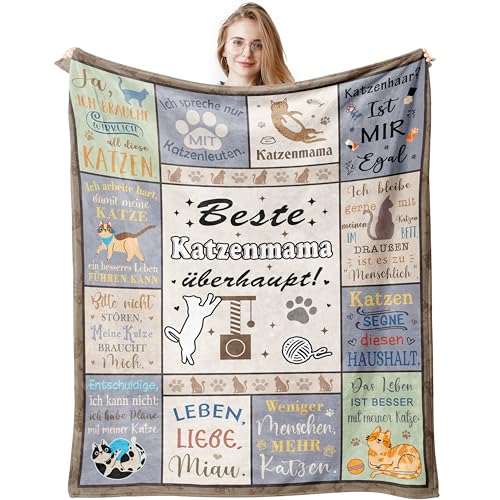 Jinmaple Geschenk für Katzenliebhaber Frauen, Katzenmama Geschenk Decke 150x200CM, Katzengeschenke für Mama Mutter Katzenliebhaber Geburtstag Muttertagsgeschenke für Katzenmama Mama von Tochter Sohn von Jinmaple