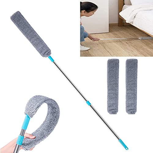Jinmen Staubwedel Teleskop Waschbar, Mikrofaser Spinnweben Staubwischer mit Teleskopstiel, Stahlgrau, Weiß, Entfernt Mühelos Staub und Spinnweben, Bis 156 cm von Jinmen