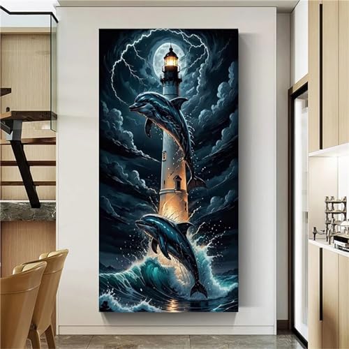 Diamond Painting Erwachsene Leuchtturm Delphin 5D Diamant Painting Bilder Erwachsene Groß Diamond Painting Set DIY Full Drill Kreuzstich Bilder Diamant Malerei für Wohnzimmer Dekoration Rund,30x60cm Diamond Painting Erwachsene Leuchtturm Delphin 5D Diamant Painting Bilder Erwachsene Groß Diamond Painting Set DIY Full Drill Kreuzstich Bilder Diamant Malerei für Wohnzimmer Dekoration Rund,30x60cm von Jinmer