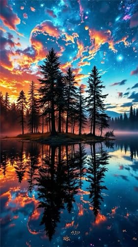 Lake Grove Reflections Diamond Art Kits,5D Diamond Painting Kits for Adults,DIY Full Round Drill diamond painting kits for Beginners Rhinestone Embroidery Picture Art For Home Decor 100x210 cm von Jinmer