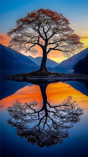 Lake Tree Reflection Diamond Art Kits,5D Diamond Painting Kits for Adults,DIY Full Round Drill diamond painting kits for Beginners Rhinestone Embroidery Picture Art For Home Decor 40x90 cm von Jinmer