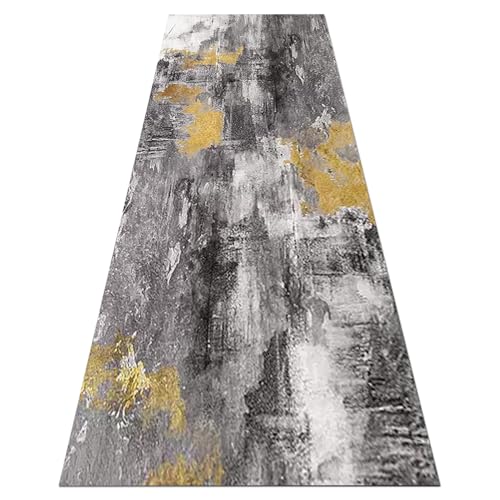 Jinnrug Läuferteppich, Modern Grau Gelb Home Waschbarer Bereich Rutschfester Flur Küche Lounge Balkon Eingangsbereich Teppichläufermatte 60cm/70cm/80cm/100cm Breit(80×400cm) von Jinnrug