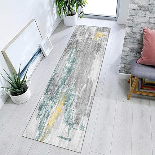 Jinnrug Läuferteppich, rutschfest, für den Flur, für den Innenbereich, für Flur, Küche, Wohnzimmer, Eingangstür, Küche, Kurze Matten, 70x500cm, Graugrün(80×150cm) von Jinnrug