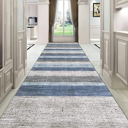 Jinnrug Läuferteppich für Flur Grau Blau Waschbar Home Weich Kurzflor rutschfest Küche Korridor Wohnzimmer Eingangsbereich Läuferteppich 80X200cm Fußmatte(60×200cm) von Jinnrug