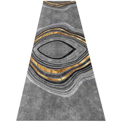 Jinnrug Moderner grau-Goldener waschbarer Heimbereich, weicher Kurzflor-Teppichläufer für Küchenflur-Balkonboden, rutschfeste Matte, 100x150cm, schmaler Läuferteppich(70×150cm) von Jinnrug