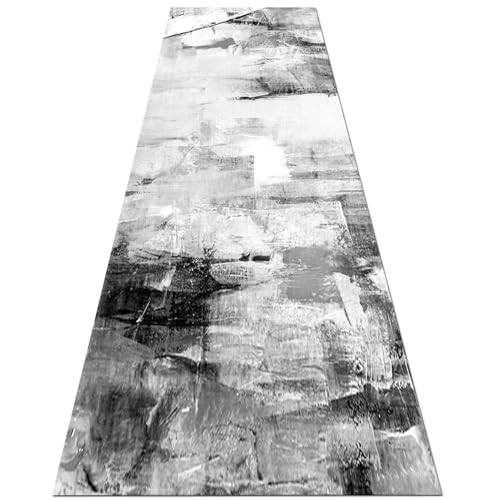Jinnrug Moderner grau-weißer Läuferteppich für den Hausflur, die Wäscherei, das Wohnzimmer, schmal, 60cm/70cm/80cm/100cm breit, rutschfeste Küchenteppiche, Läufermatten(60×200cm) von Jinnrug