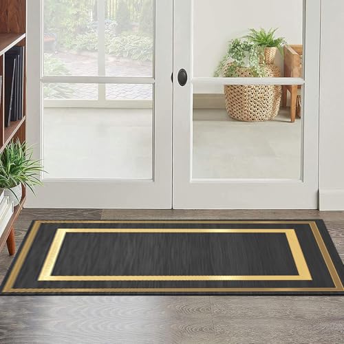 Jinnrug Teppichläufer Schwarz Gold 70x350cm Moderner schmaler Läufer Teppich für Eingangsbereich Wohnzimmer Flur Flur Küche Boden rutschfeste Matte 60x300cm 80x800cm(80×300cm) von Jinnrug