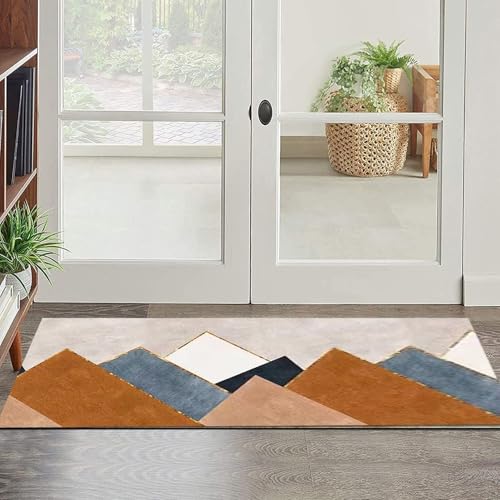 Läuferteppich für Flur, rutschfest, modern, Orange, Blau, Beige, Wohnzimmer, Eingangstür, Küche, Kurze Matten, 80x200cm, Fußmatte 70x150cm, 100x600cm(80×350cm) von Jinnrug