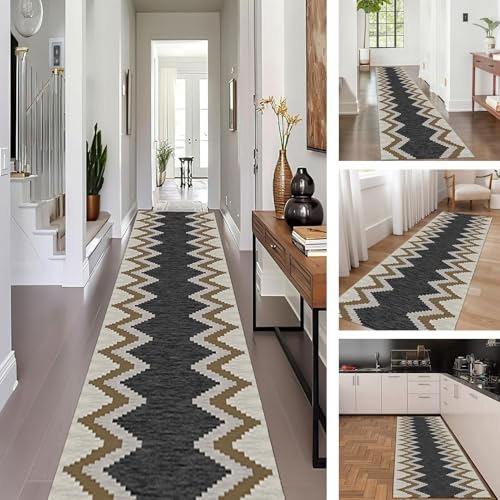 Läuferteppich für den Flur, rutschfest, für den Innenbereich, Korridor, Halle, Küche, waschbare Bodenmatte, Fußmatte mit Gummirückseite, 60cm/70cm/80cm/100cm breit(60×350cm) von Jinnrug