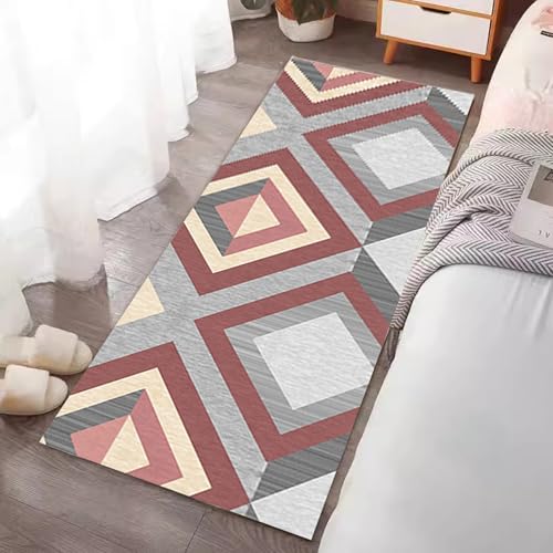 Läuferteppich für die Bodendekoration am Bett, weich, kurzer Flor, rutschfest, waschbar, für den Flur, 100cm/1,5m/2m/300cm/350cm/4m/5m/6m Länge, Grau/Rosa(70×150cm) von Jinnrug