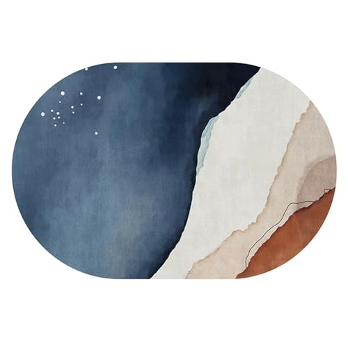 Moderner Design-Wohnzimmer-Teppich, groß, rutschfest, kurzer Flor, für Zuhause, Schlafzimmer, Spielzimmer, Nachttisch, weich, 120x200cm, Ellipse, Blau, Beige, Braun(110x150cm) von Jinnrug