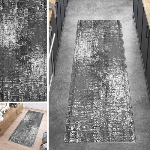 Moderner Grauer Flur-Läufer-Teppich, leicht zu reinigender, Rutschfester Schlafzimmer, Lounge-Eingangstür, Küche, Kurze Matten, 60cm/70cm/80cm/100cm breit(80×350cm) von Jinnrug