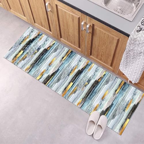 Moderner Läuferteppich für den Flur in Grau, Blau, Gold und Schwarz, rutschfest, waschbar, Langer Teppich für Wohnzimmer, Flur, Küche, Eingangsbereich, Bodenmatte, 60x300cm(60×600cm) von Jinnrug