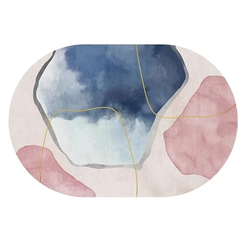 Nordisches Design, Rosa/Blau, Wohnzimmer, Esszimmer, Büro, Nachttisch, weicher Teppich, 70x140cm, waschbar, oval, rutschfest, für Balkon, Küche, Bodendekormatten(70x140cm) von Jinnrug