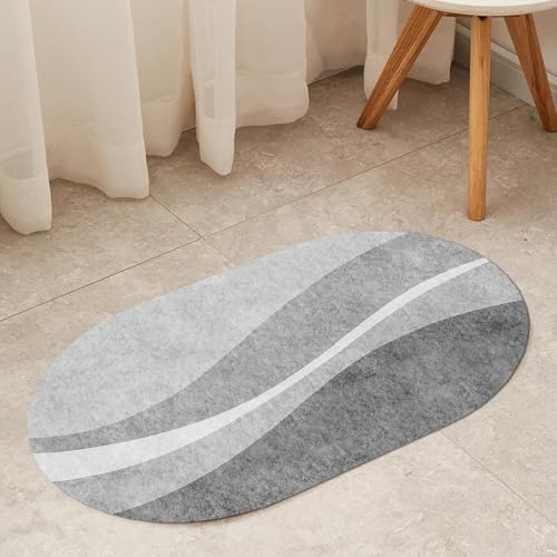 Ovaler Design-Teppich, grau, für den Balkon, 100x180cm, waschbar, für Zuhause, Wohnzimmer, Esszimmer, Büro, Küche, Bodendekoration, großer Teppich, 80x150cm, Ellipse, Kurzflor(60x90cm) von Jinnrug