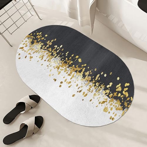 Ovaler Teppich, nordisches Design, Schlafzimmer, Wohnzimmer, Balkon, Spielzimmer, Küche, Dekor, Fußmatten, waschbare Nachttisch-Ellipsen-Teppiche, klein, Beige, Gold, Schwarz(130x160cm) von Jinnrug