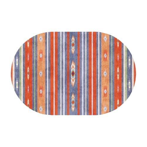 Ovaler Teppich, orange-blau, Wohnzimmerdekor, modernes Design, rutschfeste Teppiche für Balkon, Esszimmer, Büro, Nachttisch, rutschfeste Fußmatten, weicher Kurzflor(90x200cm) von Jinnrug