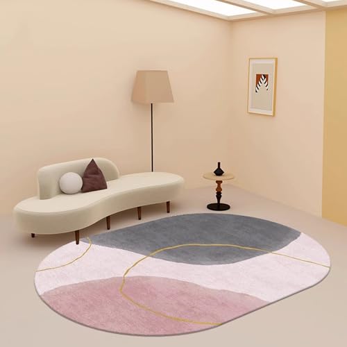 Ovaler Teppich Rosa Grau Wohnzimmer, Nordisches Design Balkon/Schlafzimmer/Spielzimmer/Esszimmer/Büro/Sofa Rutschfester Großer Teppich Kurzflor 70x160cm Ellipse(100x160cm) von Jinnrug