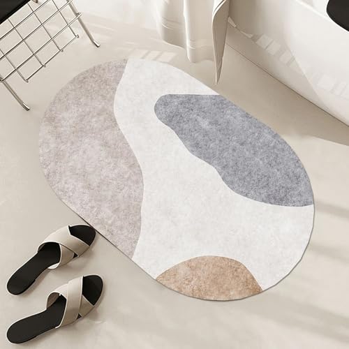 Ovaler Teppich für Balkon, modernes Design, waschbar, für Wohnzimmer, Spielzimmer, Nachttisch, Esszimmer, rutschfest, Dekor, großer Teppich, 100x160cm, Ellipse, kurzer Flor(80×100cm) von Jinnrug