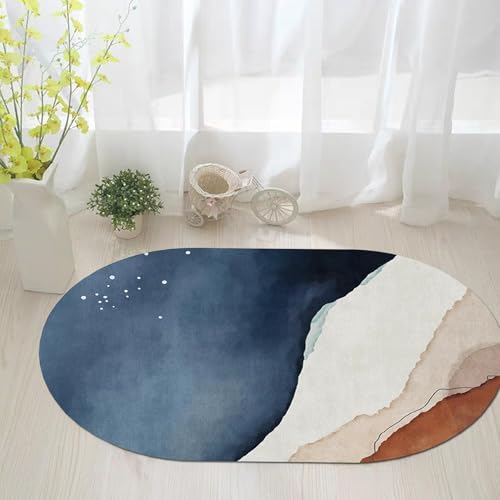 Ovaler Teppich für den Balkon, nordisches Design, Blau, Beige, Braun, für Zuhause, Balkon, Spielzimmer, Nachttisch, Küche, Bodendekoration, rutschfest, großer Teppich, 90x160cm(120x180cm) von Jinnrug