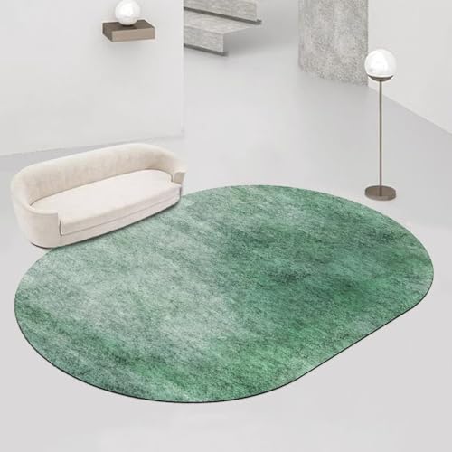 Ovaler Teppich im nordischen Design, grün, für Wohnzimmer, waschbar, rutschfest, für Zuhause, Balkon, Esszimmer, Büro, Sofa, Dekoration, Fußmatten, 140x160cm, elliptische klein(120x200cm) von Jinnrug