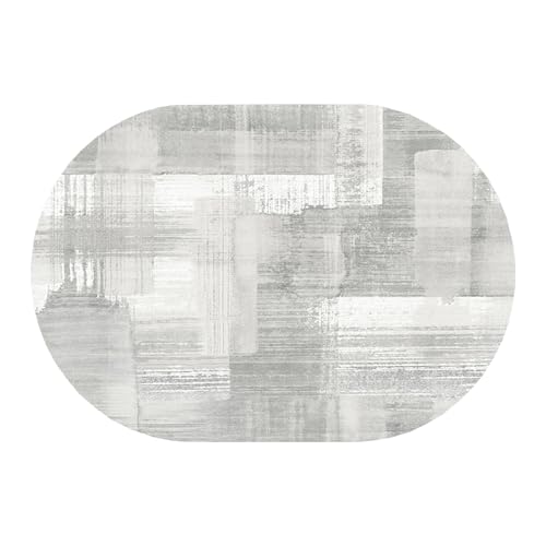 Rutschfester großer Teppich im modernen Design, grau, für Wohnzimmer, Balkon, Nachttisch, oval, rutschfeste Teppiche für Esszimmer, Büro, Sofa, Dekoration, Fußmatten, 70x140cm(110x150cm) von Jinnrug