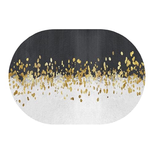 Wohnzimmerteppich mit modernem Design, Beige, Gold, Schwarz, Heimdekoration, Spielzimmer, Esszimmer, Büro, Nachttisch, Sofa, rutschfest, großer Teppich, 70x160cm, oval(80×150cm) von Jinnrug