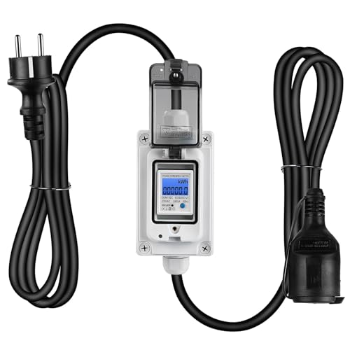 Mobiler Digitaler Stromzähler 80A 230V, Mobile Outdoor KWH Messgerät mit IP65 Wasserdicht,mit Reset, Gummischlauchkabel Tragbar für Wohnmobile Elektrofahrzeuge, Stromzähler für Steckdose von JinsenTGG