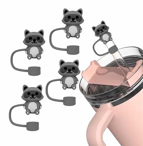 Waschbär-Stroh-Abdeckung für Stanley 40 & 850 ml Becher, 10 mm Silikon-Trinkhalm-Abdeckungen für Stanley-Becher-Zubehör, niedlicher Topper für Trinkgläser, Kappenstopper für wiederverwendbare Waschbär-Stroh-Abdeckung für Stanley 40 & 850 ml Becher, 10 mm Silikon-Trinkhalm-Abdeckungen für Stanley-Becher-Zubehör, niedlicher Topper für Trinkgläser, Kappenstopper für wiederverwendbare von Jinshining