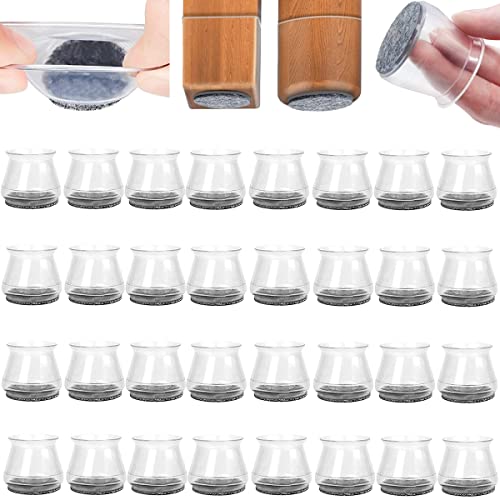 32 Stück Stuhlbeinkappen Schutzkappen Schutzhülle Gleitern Für Stuhlbeine Möbel, Transparent Stuhlfusskappen Silikon Stuhlbeinschoner mit Filzpolstern Schutz von Böden vor Kratzern und Lärm reduzieren von Jinsihou