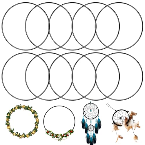 10 Metal Rings Black, Metallring Schwarz Metallring 15 cm Metal Rings for Crafts zum Basteln Deko Ringe, Metallringe für Traumfänger Wandbehänge Blumengestecke Hochzeitsgirlanden (ca. 3 mm Dick) von Jinsion