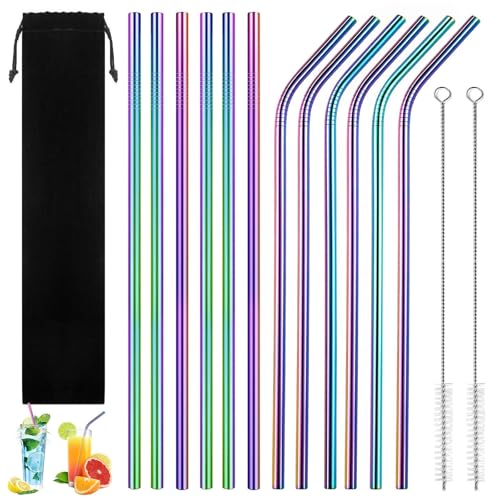 12 Stück Metall-Trinkhalme, 21 cm Edelstahl-Strohhalme, 6 gerade + 6 gebogene wiederverwendbare Strohhalme mit Reinigungsbürste, BPA-freie Metall-Trinkhalme für Smoothies, Kaffee, Saft, Cocktails 12 Stück Metall-Trinkhalme, 21 cm Edelstahl-Strohhalme, 6 gerade + 6 gebogene wiederverwendbare Strohhalme mit Reinigungsbürste, BPA-freie Metall-Trinkhalme für Smoothies, Kaffee, Saft, Cocktails von Jinsion