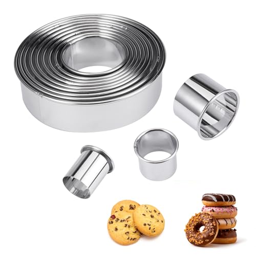 12 Stück Plätzchen Ausstecher Rund, Runde Ausstechformen 2.4-11.2cm Ringe Keksformen Edelstahl Ausstechformen Rund, Servierringe, Dessertringe, Runde Ausstecher Set für Gebäck Donut Fondant Backen von Jinsion
